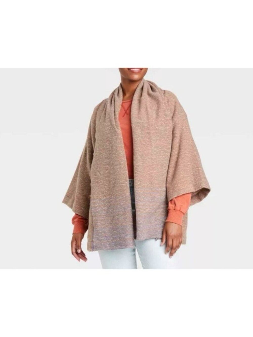 Universal Thread Cardigan Women's OSFM Brown Blanket Shawl Stripes Boho Soft